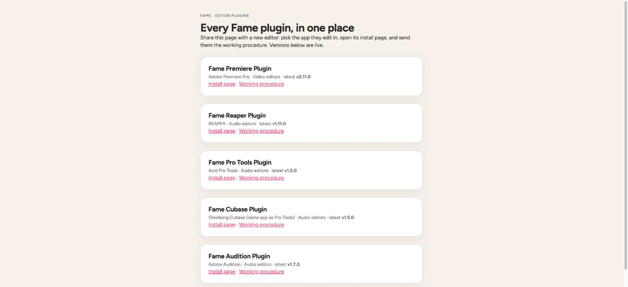 Screenshot: the editor plugins hub