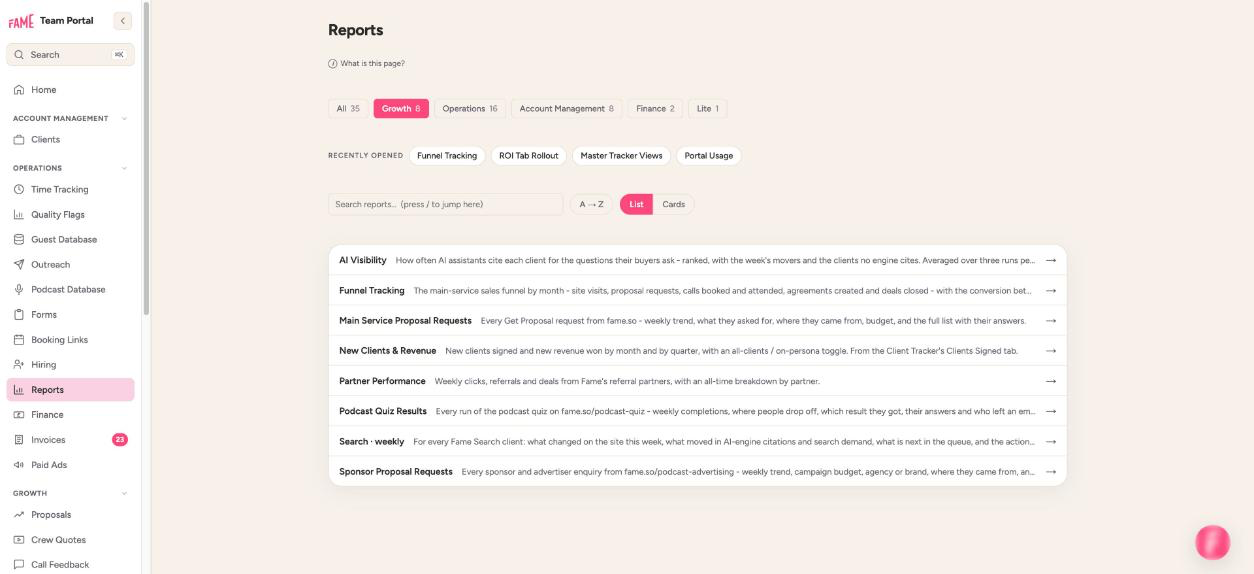 Screenshot: the reports library